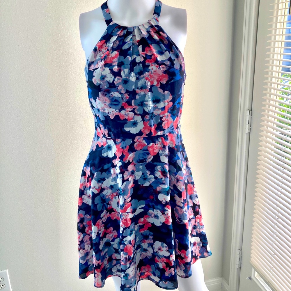Express Halter Floral Summer Dress SZ 4 Navy/Pink